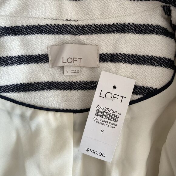 Loft Knit Blazer Jacket Womens Size 8 White Navy Striped Office Business Classic - Picture 11 of 11